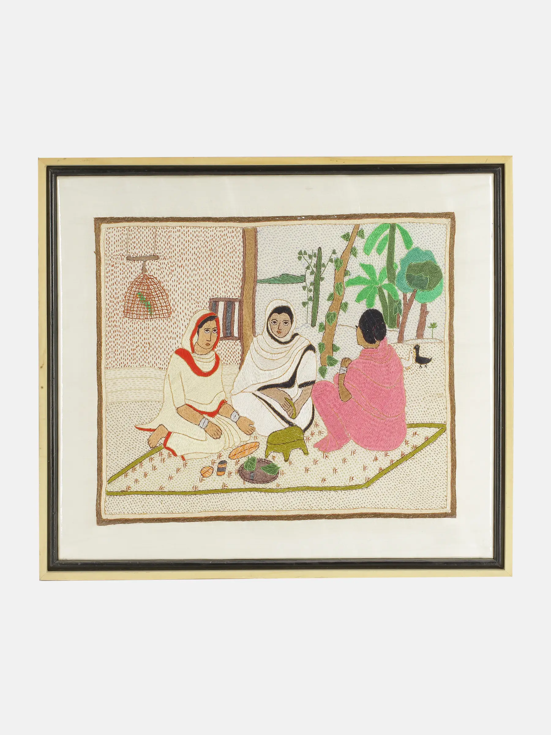 Nakshi Kantha Embroidered Silk Tapestry